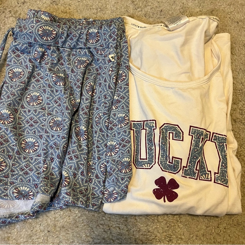 Lucky Graphic Tank and Blue Printed Drawstring Shorts and top pajama set - Picture 7 of 7